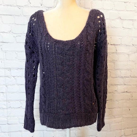 Free People Sweaters - Free People navy cable knit scoop neck sweater | M